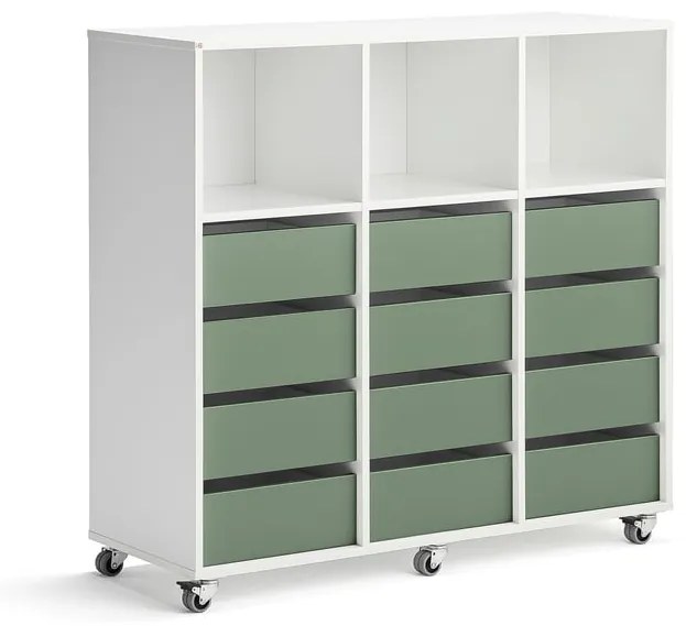 Úložná skriňa CASPER, 12 zásuviek, 3 priehradky, biela, tmavozelená