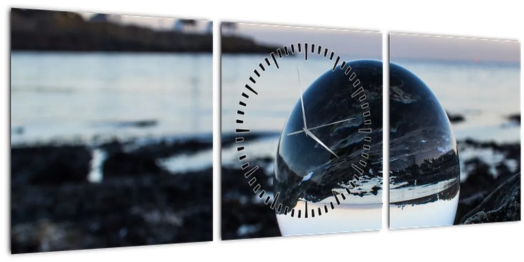 Obraz sklenené gule na skale (s hodinami) (90x30 cm)