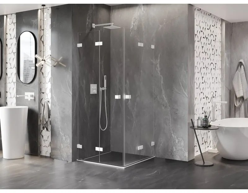 Mexen Lunar-F Duo, skladací sprchový kút 95 x 95 cm, 6mm číre sklo, biely profil, 836-095L-095P-20-00