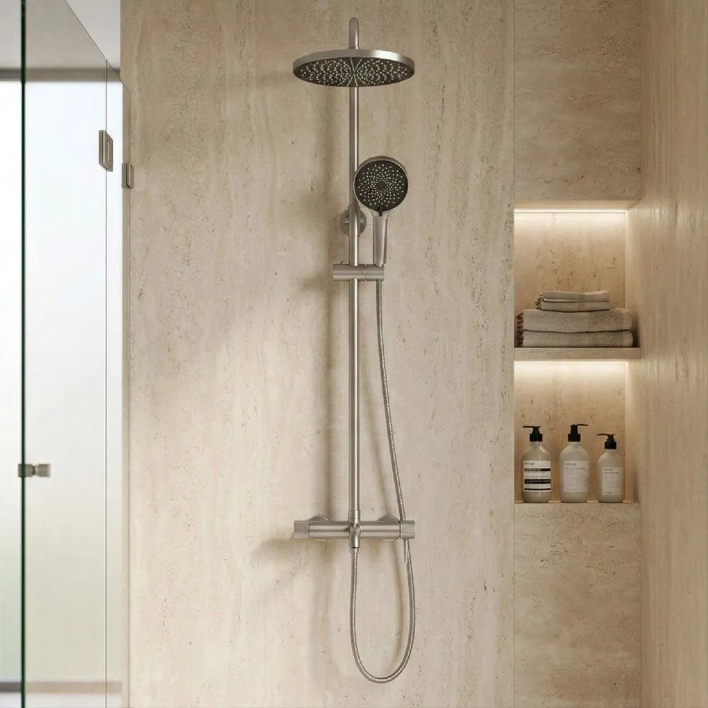 Rea Lungo Stripe, sprchový set s vaňovým výtokom, brúsená oceľ, REA-P9491