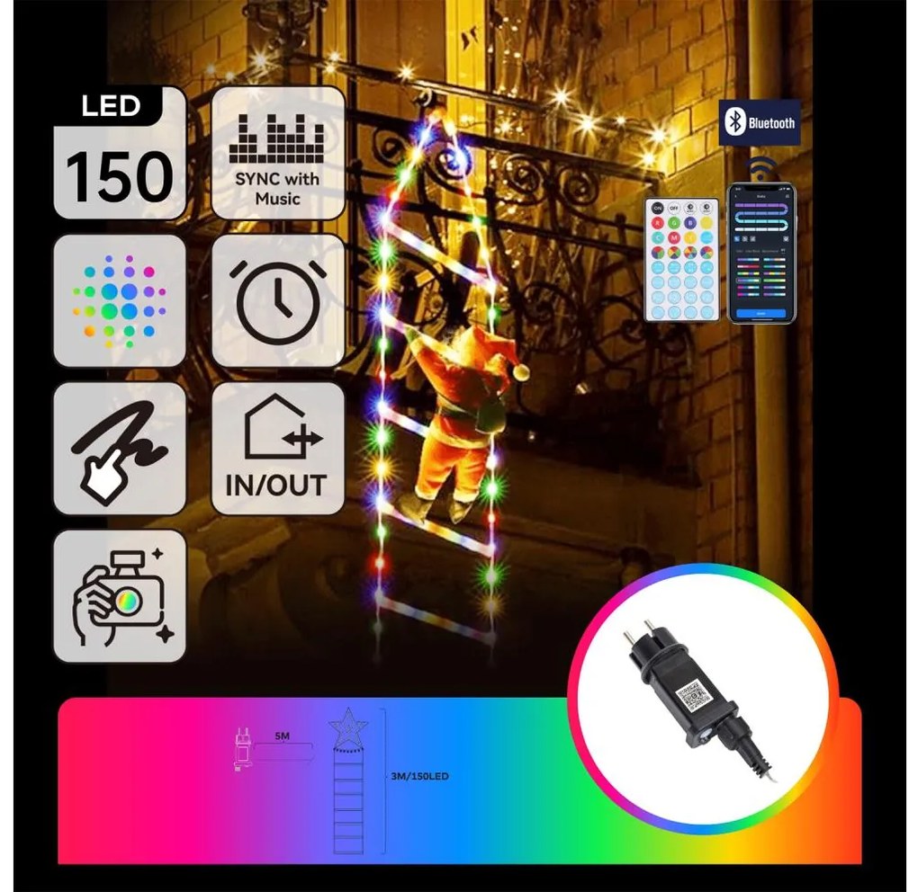 Aigostar - LED RGBICW Vonkajšia vianočná dekorácia 150xLED/230V 3m IP44 + DO