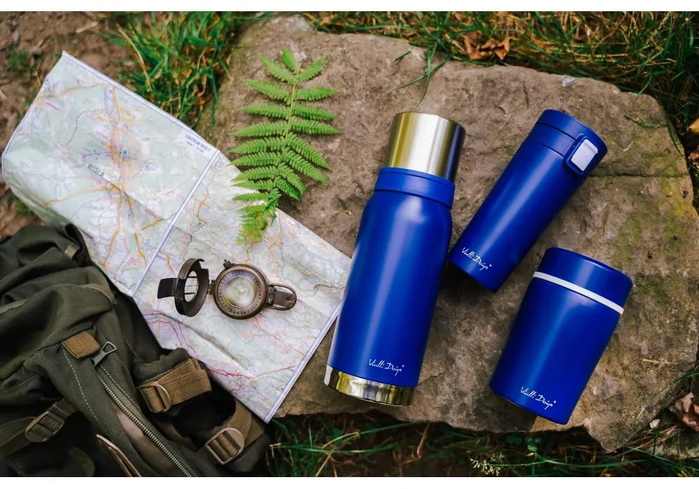 Tmavomodrý cestovný termohrnček Vialli Design Fuori, 400 ml