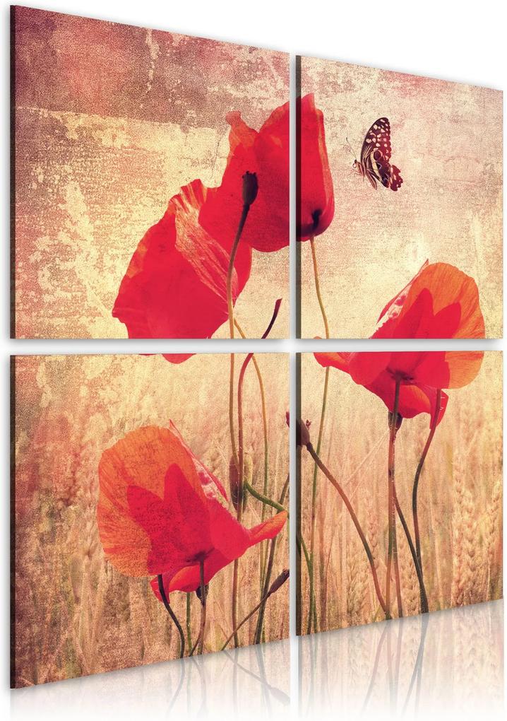 Obraz - Retro style, poppies and butterfly 40x40