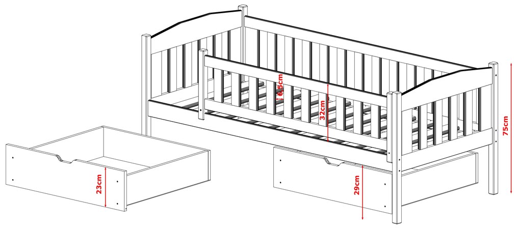 Detská posteľ z masívu GANDALF so šuplíkmi - 200x90 cm - PRÍRODNÁ BOROVICA