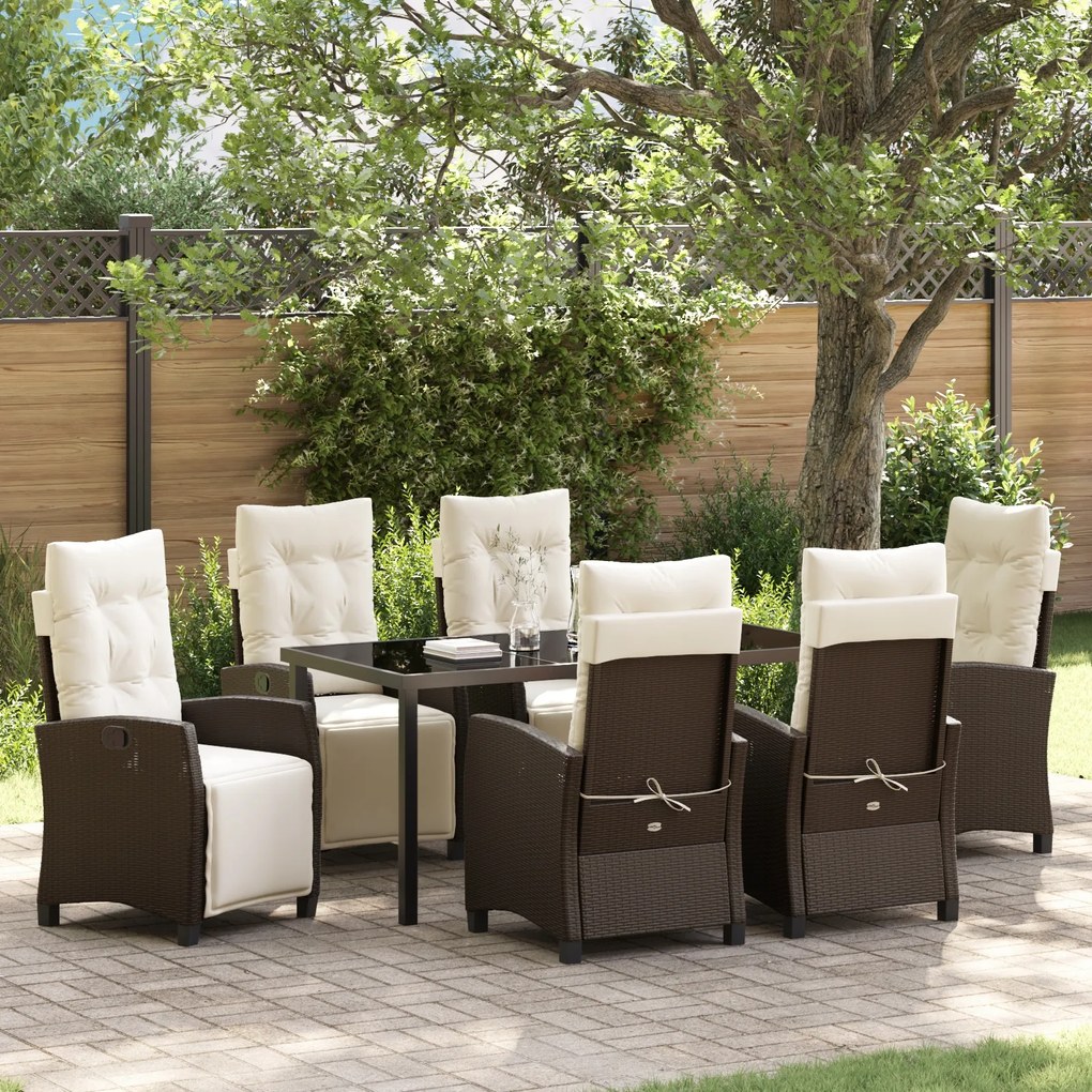 vidaXL 7-dielna záhradná jedálenská súprava Hnedý Poly ratan