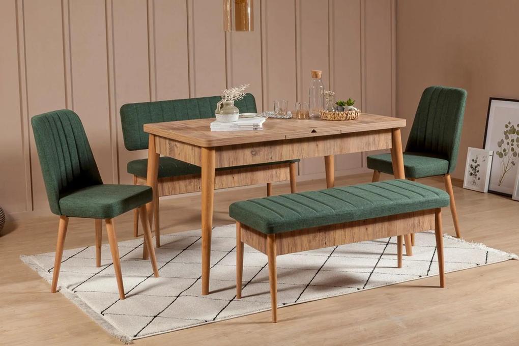 Elegantná súprava - rozkladací stôl VINA 130-165 cm plus sedenie, borovica, zelená