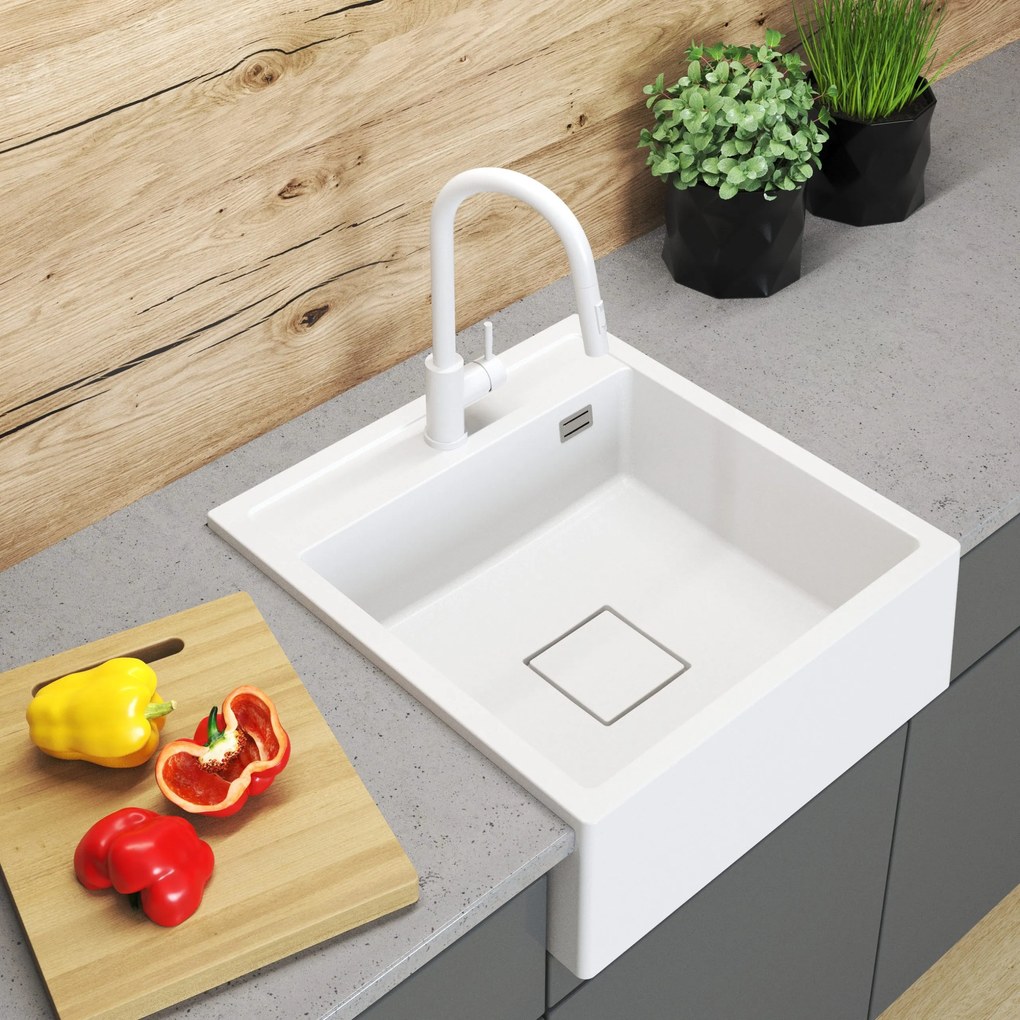 Gamma Farmerski, 1-komorový granitový drez 600x630x210 mm, biela, GMA-ZLE000210