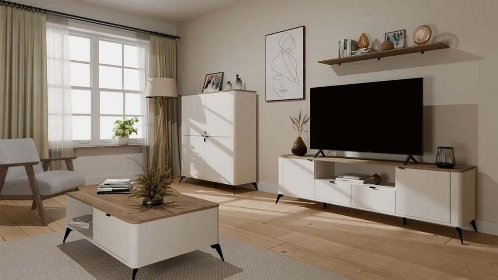 TV stolík CORDOBA 2D2S kašmírový/dub Castello