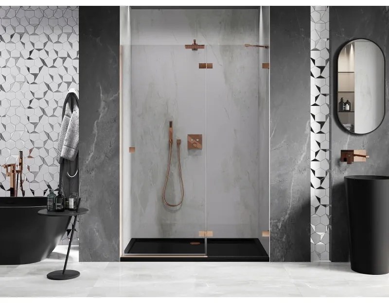 Mexen Lunar, otočné sprchové dvere pravé 140 cm, 8mm číre sklo, medený matný profil, 834-140-000-65-00-P