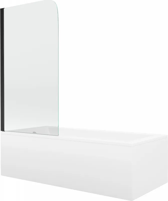 Mexen Cubik obdĺžniková vaňa 150 x 70 cm s obkladom a 1-krídlovou sprchovou zástenou 70 cm, transparentnéné, čierna