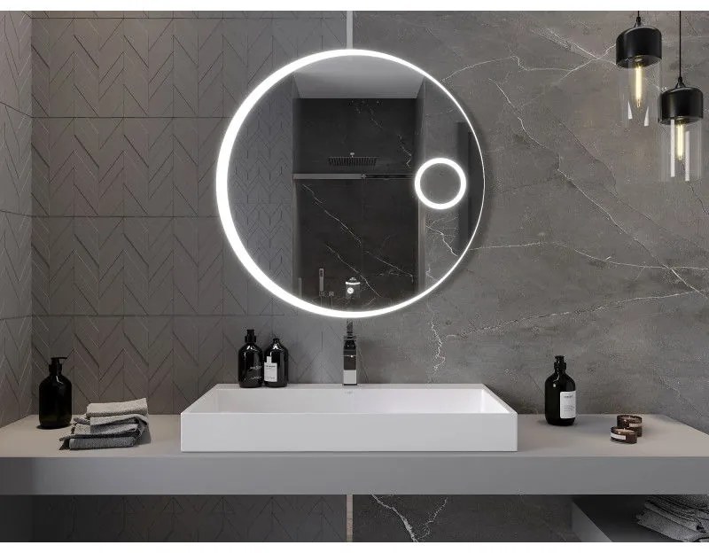 Mexen Ella, LED kúpeľňové zrkadlo s podsvietením a kozmetickým zrkadielkom 90x90 cm, 6000K, ochrana proti zahmlievaniu, 9811-090-090-611-00