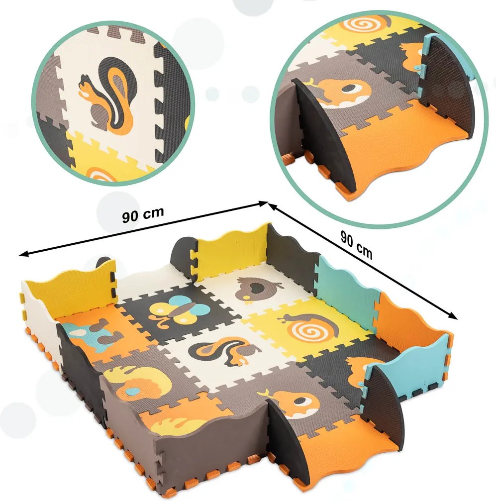 KIK Penová puzzle podložka a ohrádka so zvieratkami, 114 x 114 cm, 25 dielov