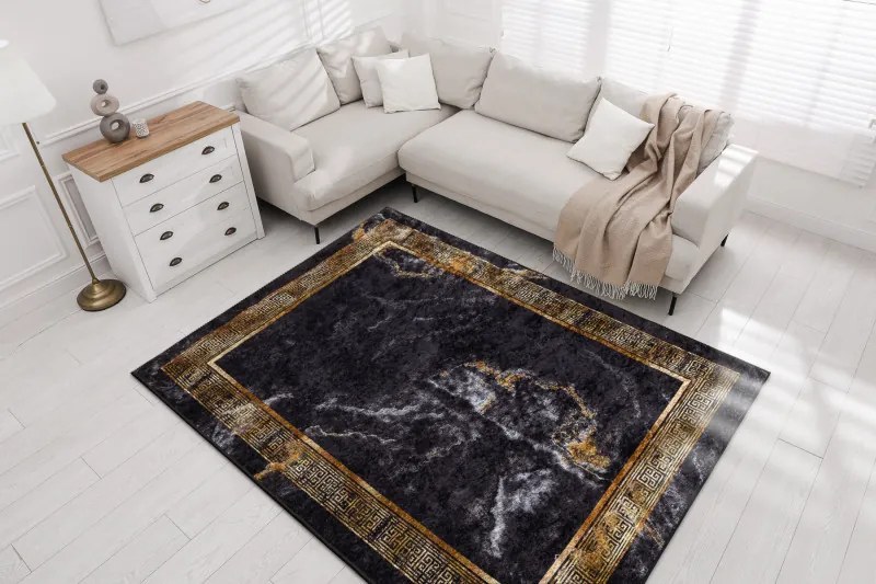 Dywany Łuszczów, Kusový koberec Miro 51278.809 Marble black/gold, 160x220, čierna, chodba / predsieň