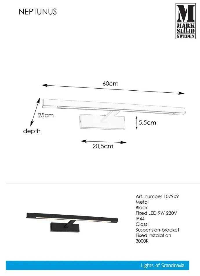 Čierne LED nástenné svietidlo (dĺžka 60 cm) Neptunus - Markslöjd