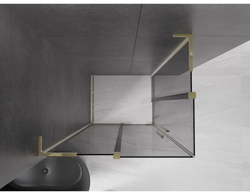 Mexen Velar L Duo, sprchový kút s posuvnými dverami 90 x 80 cm, 8mm šedé sklo, zlatá lesklá, 871-090-080-02-43-50