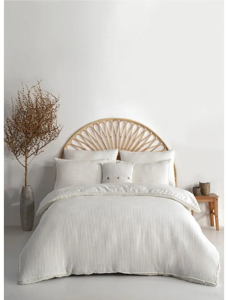 Biele obliečky na jednolôžko z bavlny Renforcé 140x200 cm Waffle Striped – Mila Home Luxury