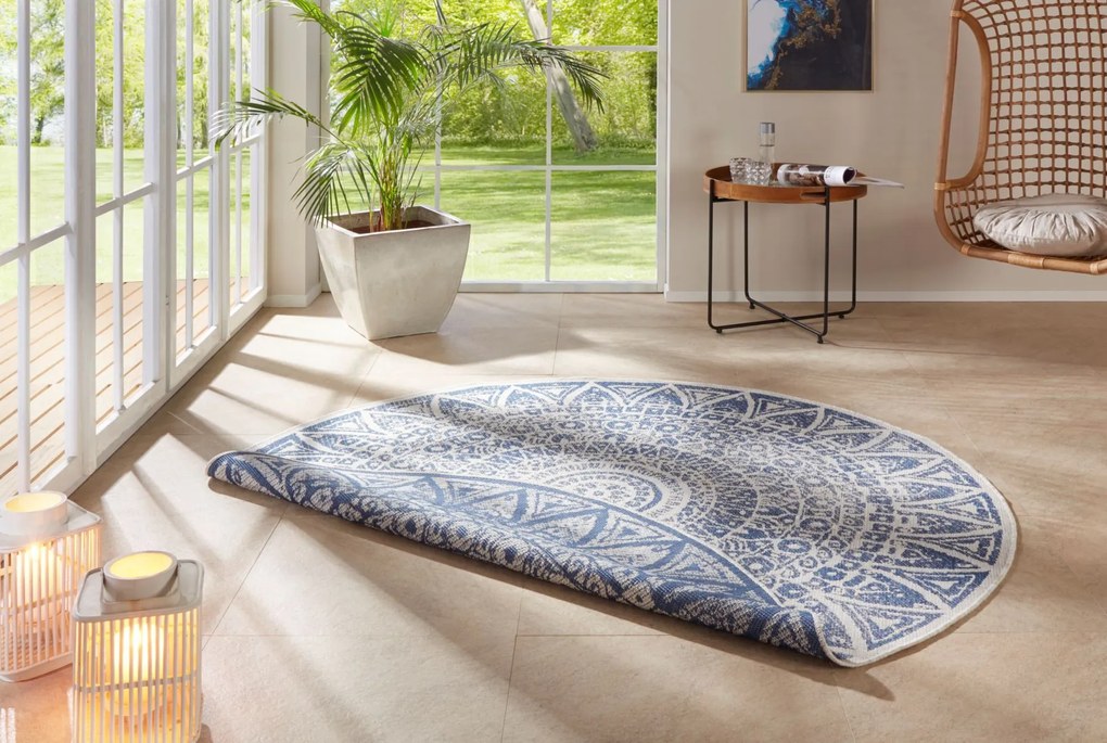Kusový koberec Mojkoberec Original Nora 104162 Blue Creme kruh – na von aj na doma, 200x200 (priemer) kruh, modrá, chodba / predsieň, Mujkoberec Original