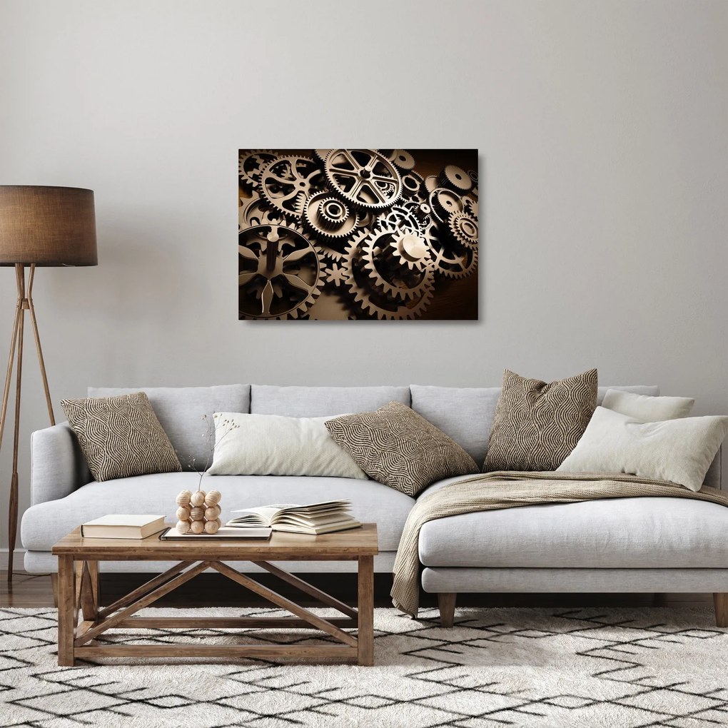 Sklenený obraz - Hodinové súčiastky (70x50 cm)