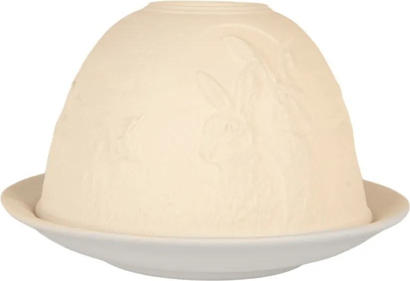 Biely porcelánový svietnik s králikmi Paollo - Ø 12*8 cm
