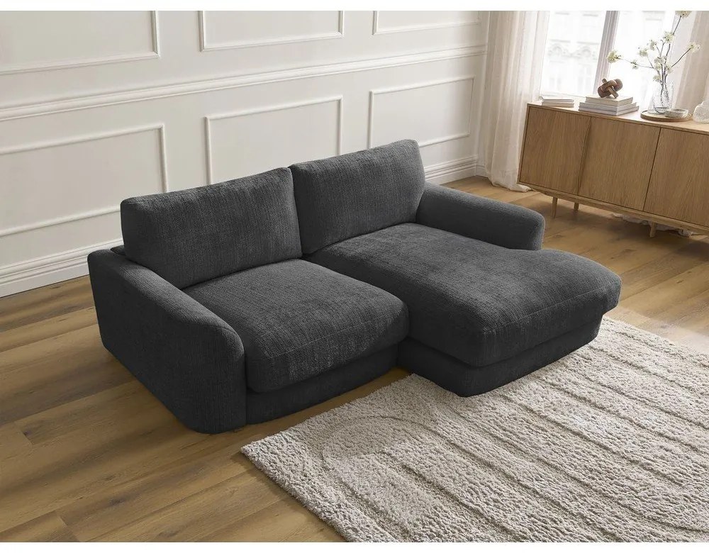 Čierna ženilková rohová pohovka (pravý roh/s leňoškou) Leonore – Bobochic Paris