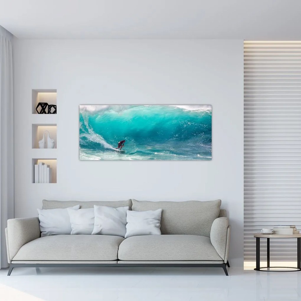 Obraz surferov vo vlnách (120x50 cm)