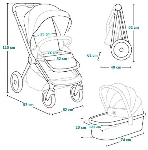 Lionelo - Kombinovaný kočík 3v1 MIKA PLUS olivovo zelený