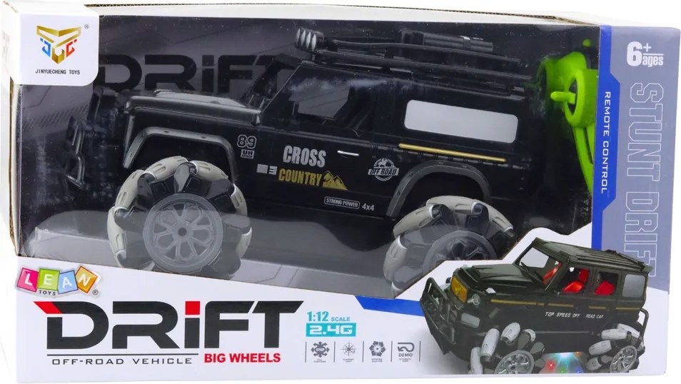 LEAN Toys Terénne auto s diaľkovým ovládaním RC, otočné o 360°, mierka 1:12, čierne