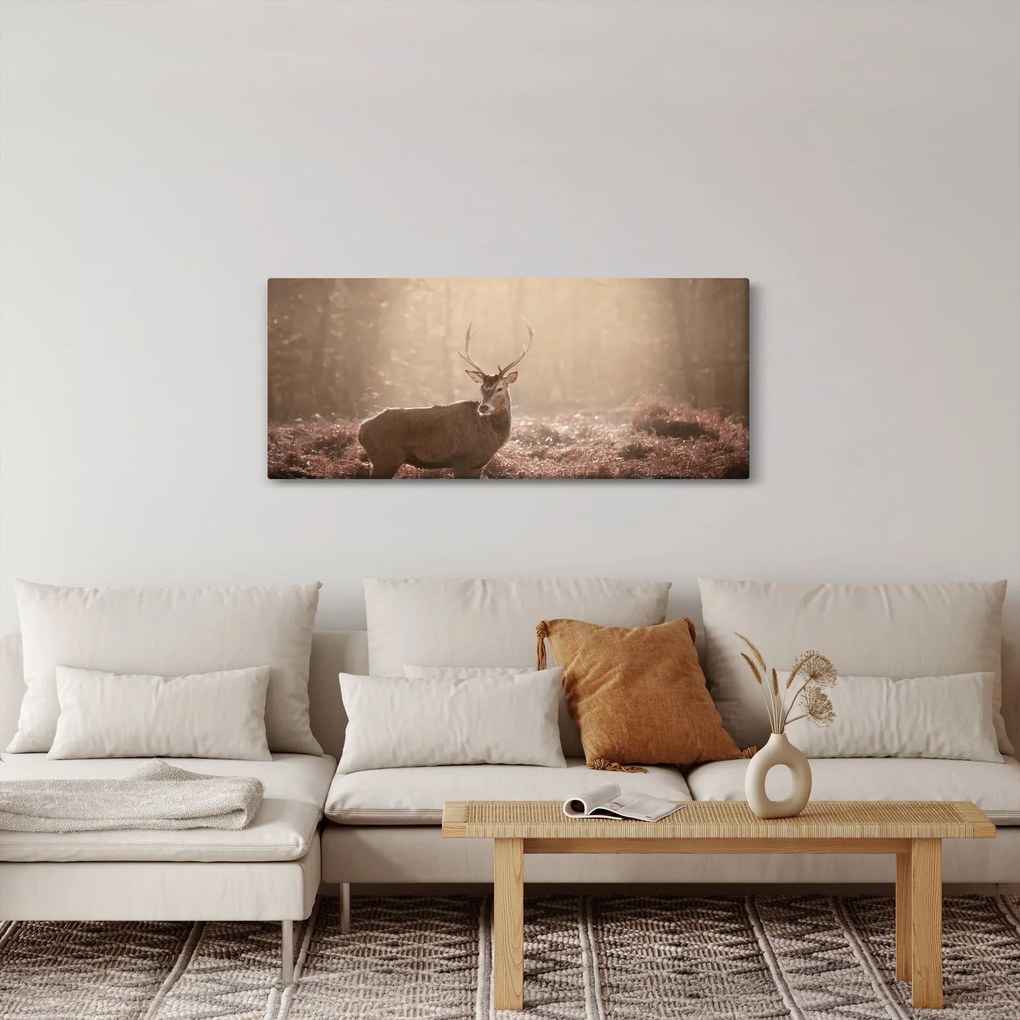 Obraz - Jeleň v lese (120x50 cm)
