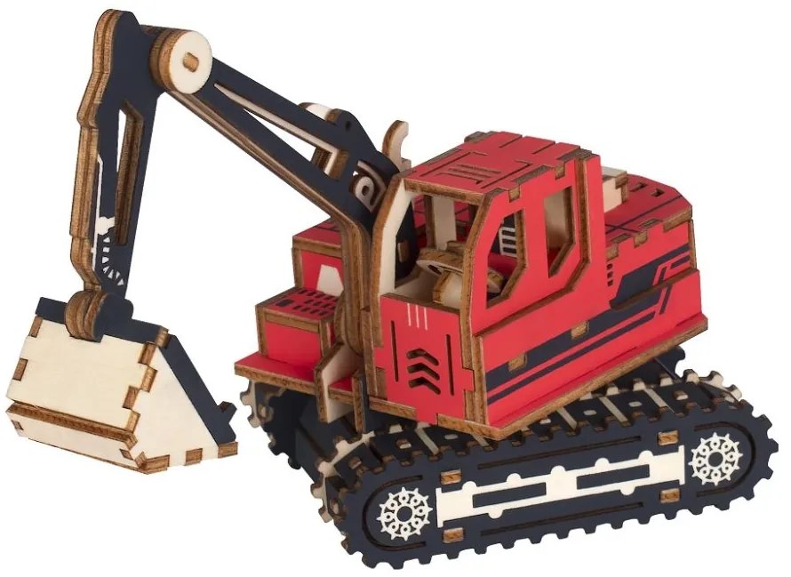 Woodcraft Drevené 3D puzzle Rýpadlo červená