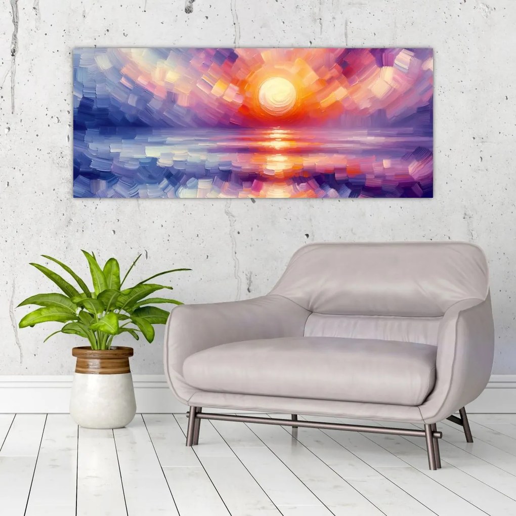 Obraz - Farebný umelecký západ slnka (120x50 cm)
