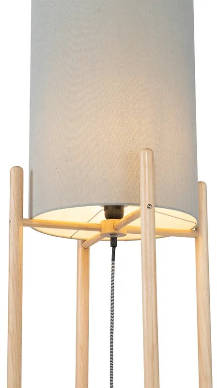Rustikálna stojaca lampa drevo s sivým tienidlom - Lengi