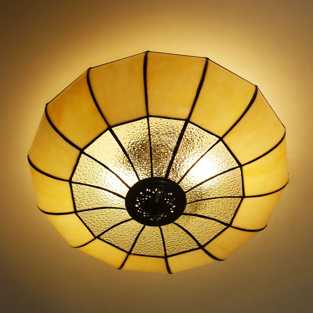 55/5000 Stropné svetlo Tiffany Champagne - Ø 46 * 25 cm E27 / 2 * 60W