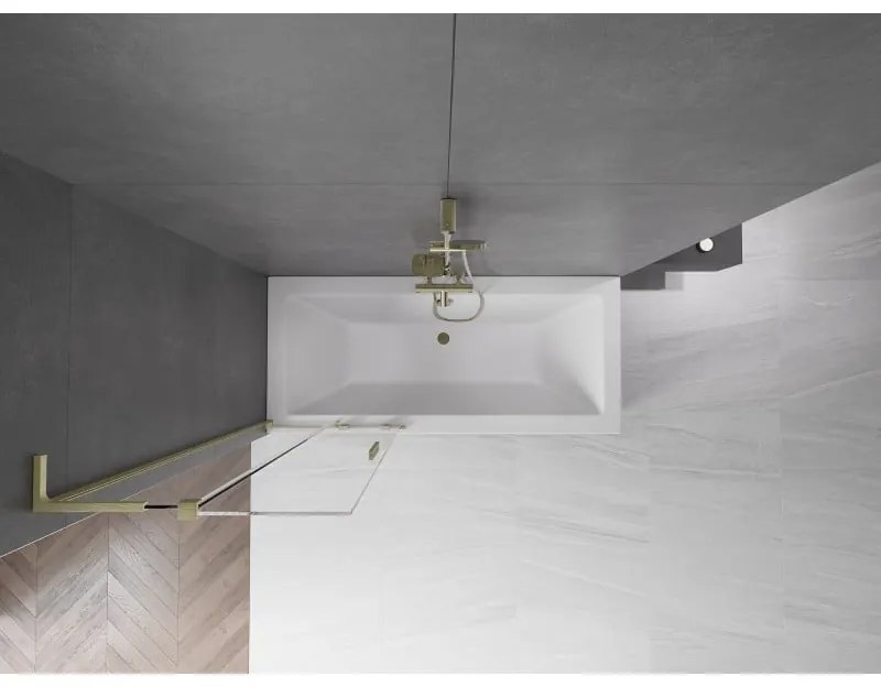Mexen Velar L, 2-krídlová posuvná vaňová zástena 70 x 150 cm, 8mm číre sklo, zlatý matný profil, 896-070-003-01-55