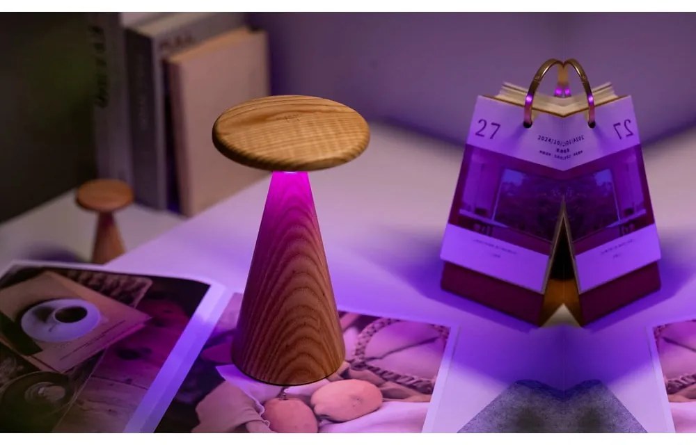 LED stolová lampa v prírodnej farbe s dreveným tienidlom (výška 21 cm) Sylva – Gingko