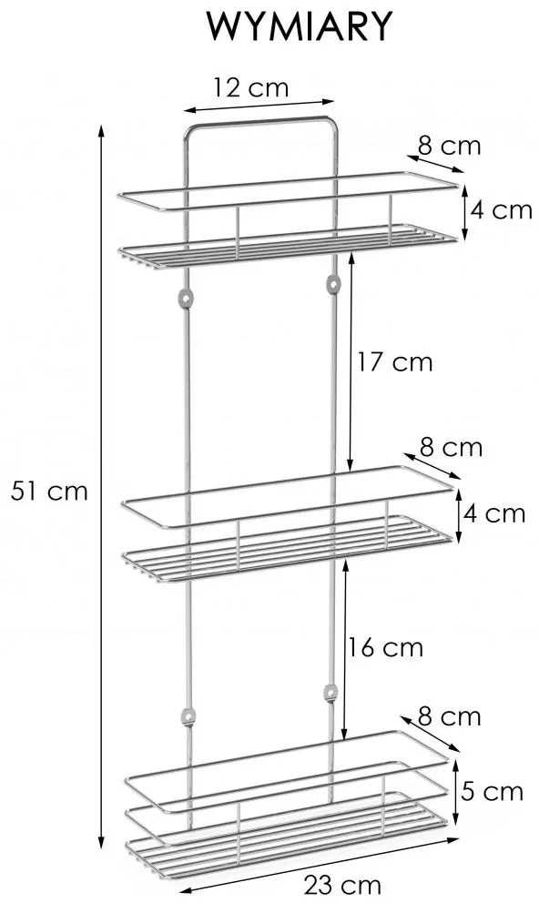 Erga Miko S3, trojúrovňová polica 23x8x51 cm, chrómová, ERG-YKA-E.MIKO S3