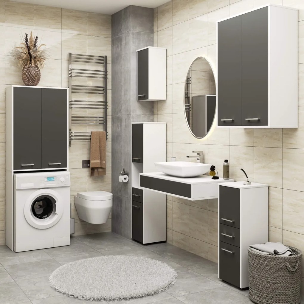 Kúpeľňová skrinka nad práčku Fin 2D biela/šedá