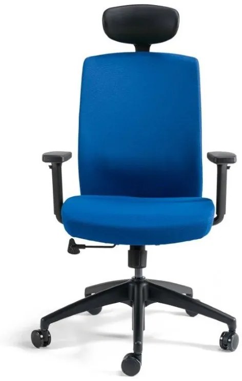 Kancelárska otočná stolička J2 Eco — látka, čierna / modrá S podhlavníkom