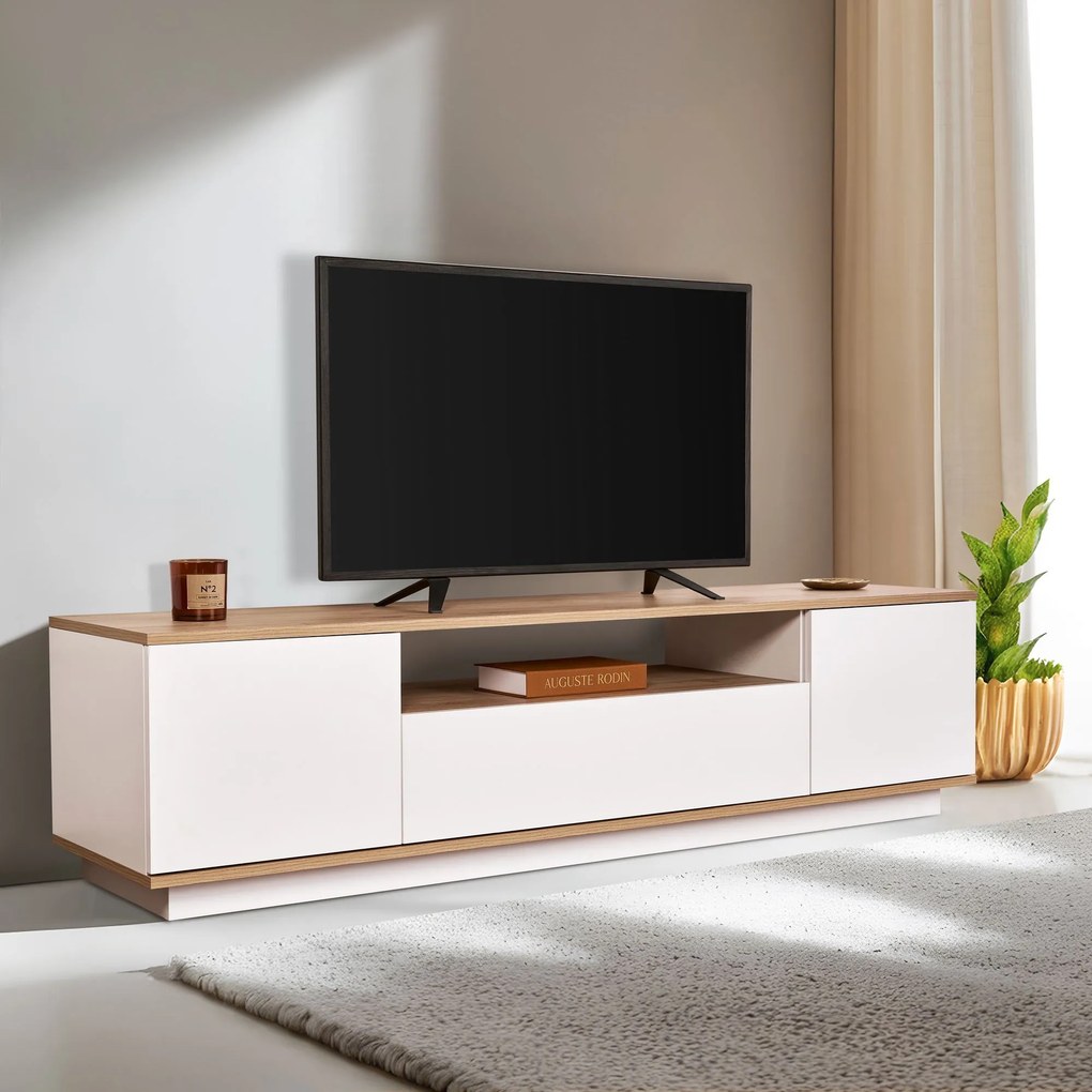 TV skrinka Verat (biela + dub cadizský). Akcia -18%. Vlastná spoľahlivá doprava až k Vám domov. 1144775