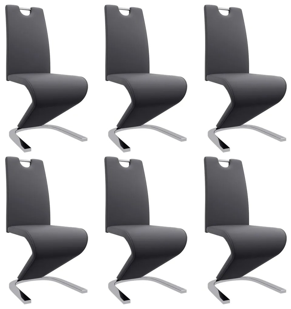 vidaXL Jedálenské stoličky, cikcakový tvar 6 ks, sivé, umelá koža