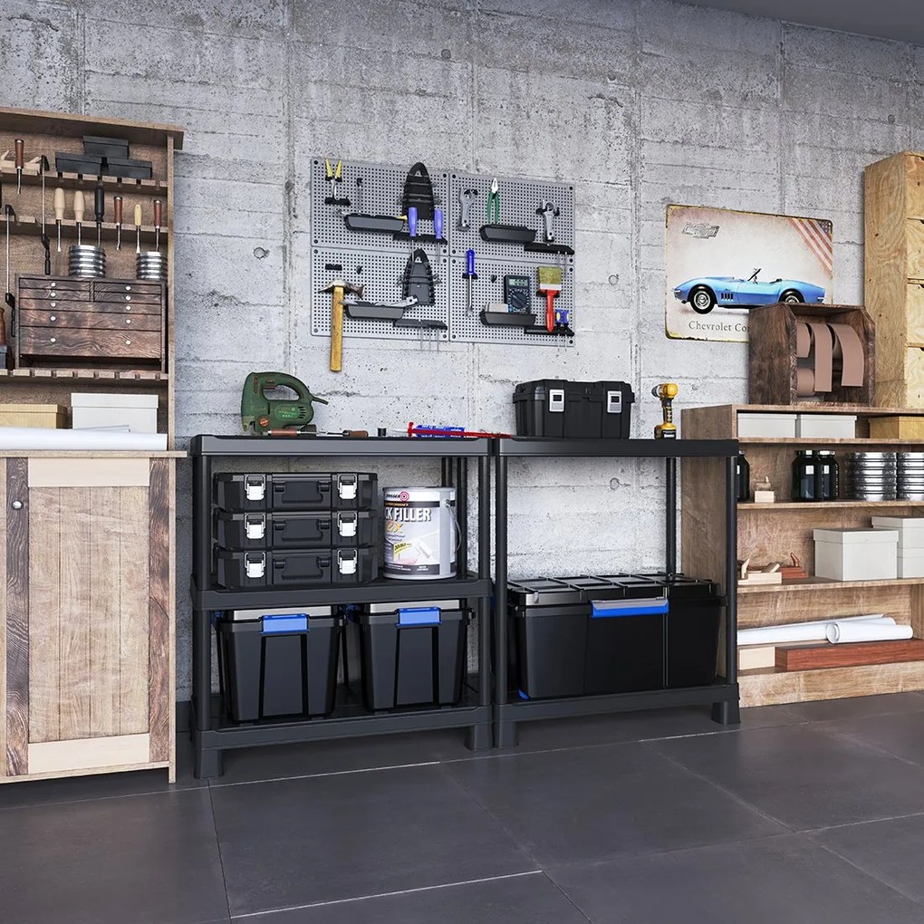 Plastový regál, 5 políc, 180x90x45 cm + plastové boxy Scuba M a Scuba L