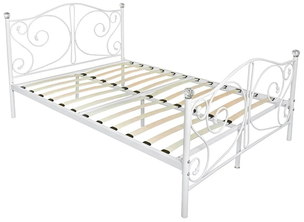 Kovová posteľ s kryštálmi Drekolsi, Rozmer postele: 160x200, Farba: biela