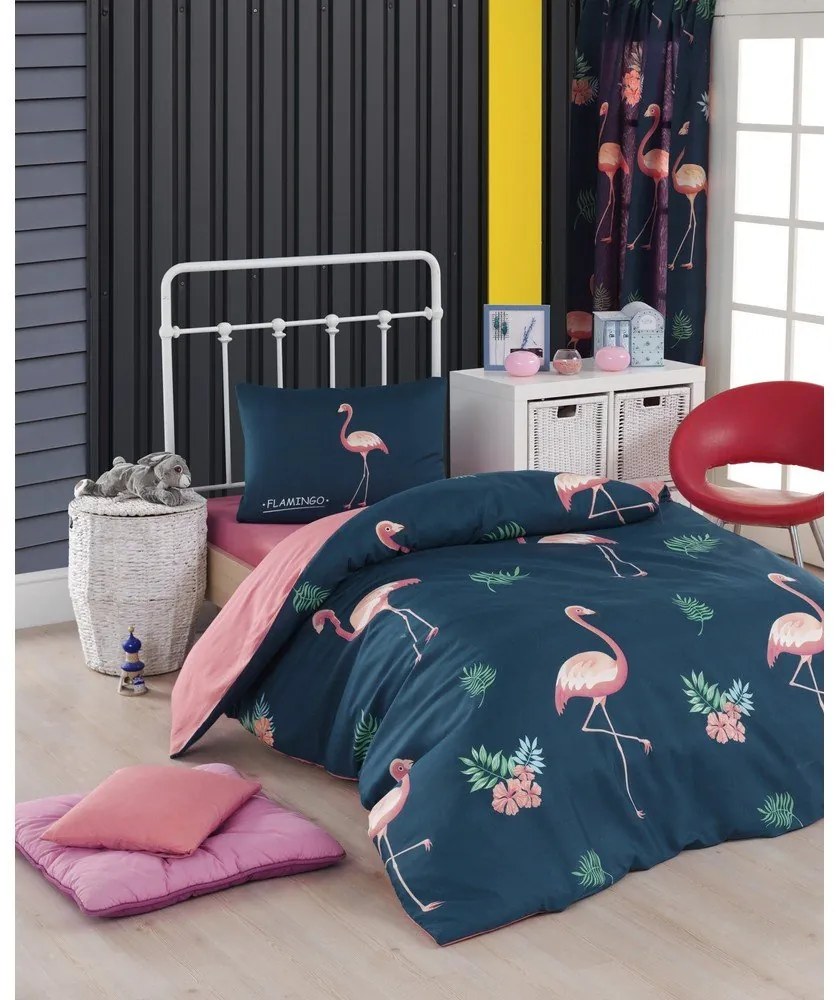 Detské obliečky na jednolôžko v tmavomodrej a ružovej farbe 140x200 cm Big Filamin – Mijolnir