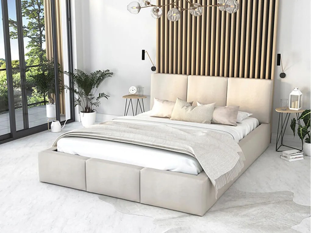GM Čalúnená manželská posteľ s úložným priestorom Izabela - krémová Rozmer: 160x200