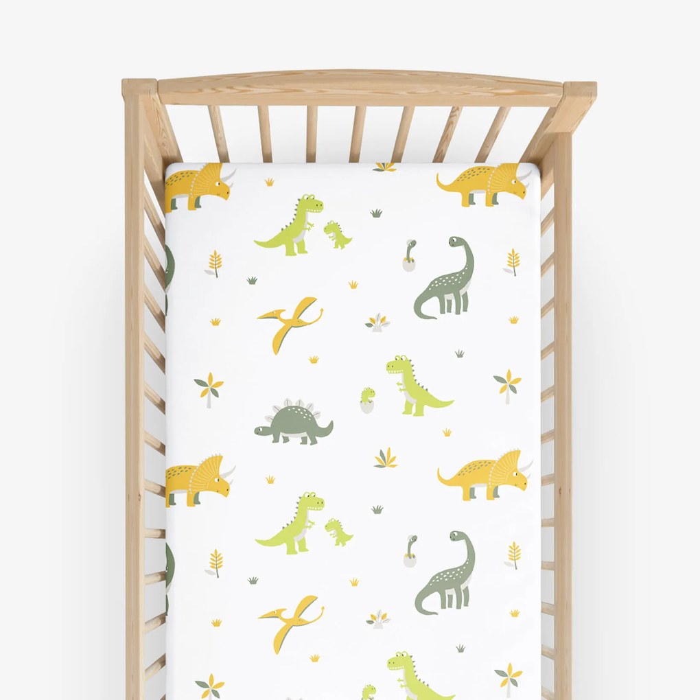 Goldea bavlnená napínacia plachta do detskej postieľky - dinosaurie dobrodružstvo 60 x 120 cm