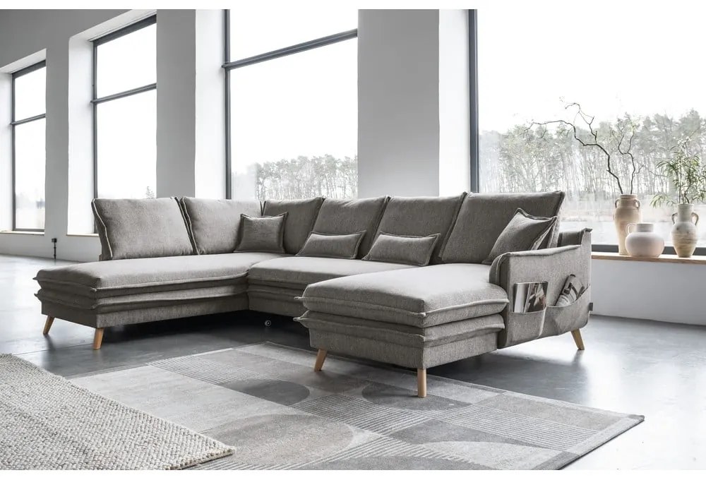 Sivá rozkladacia rohová pohovka (ľavý roh/do tvaru "U") Charming Charlie – Miuform