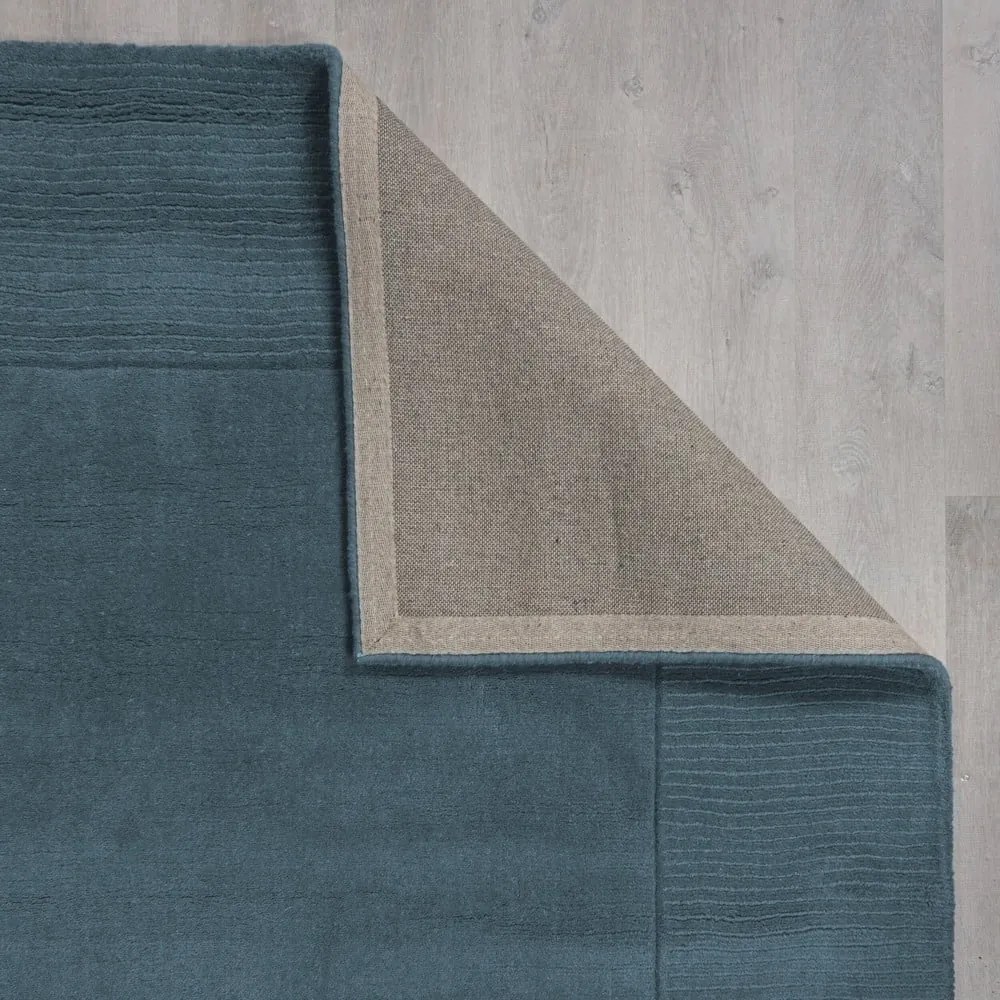 Modrý ručne tkaný vlnený koberec 160x230 cm Textured Wool Border – Flair Rugs