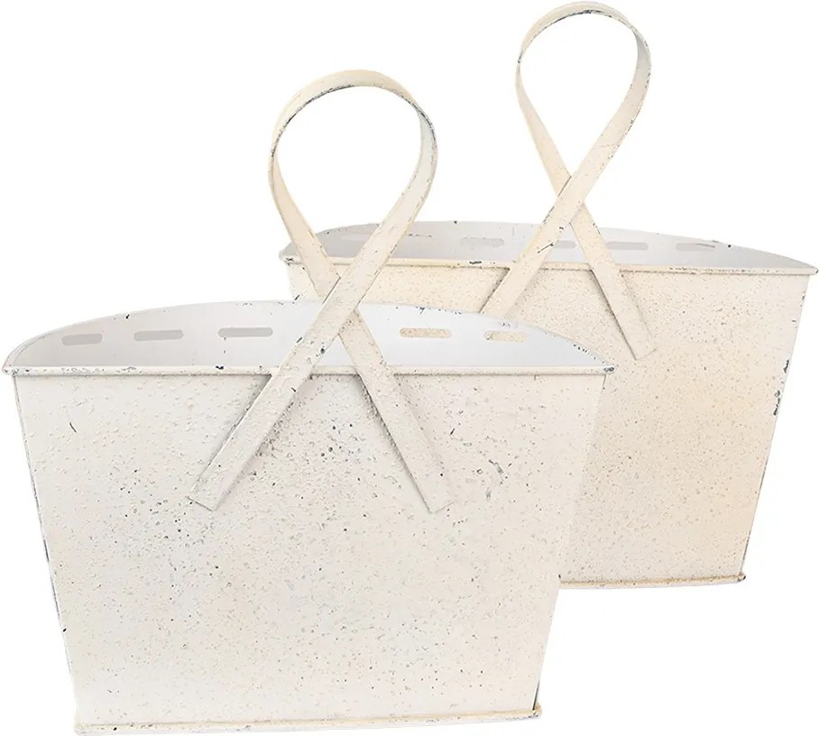 2ks béžový plechový obal na kvety Fun Antique - 33*17*35 / 29*15*32 cm