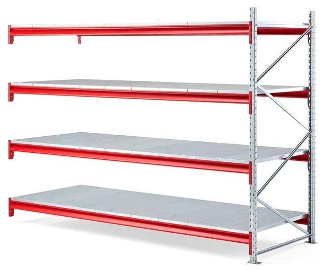 Skladový regál TOUGH, prídavná sekcia, 2000x2700x1000 mm, 4 oceľové police