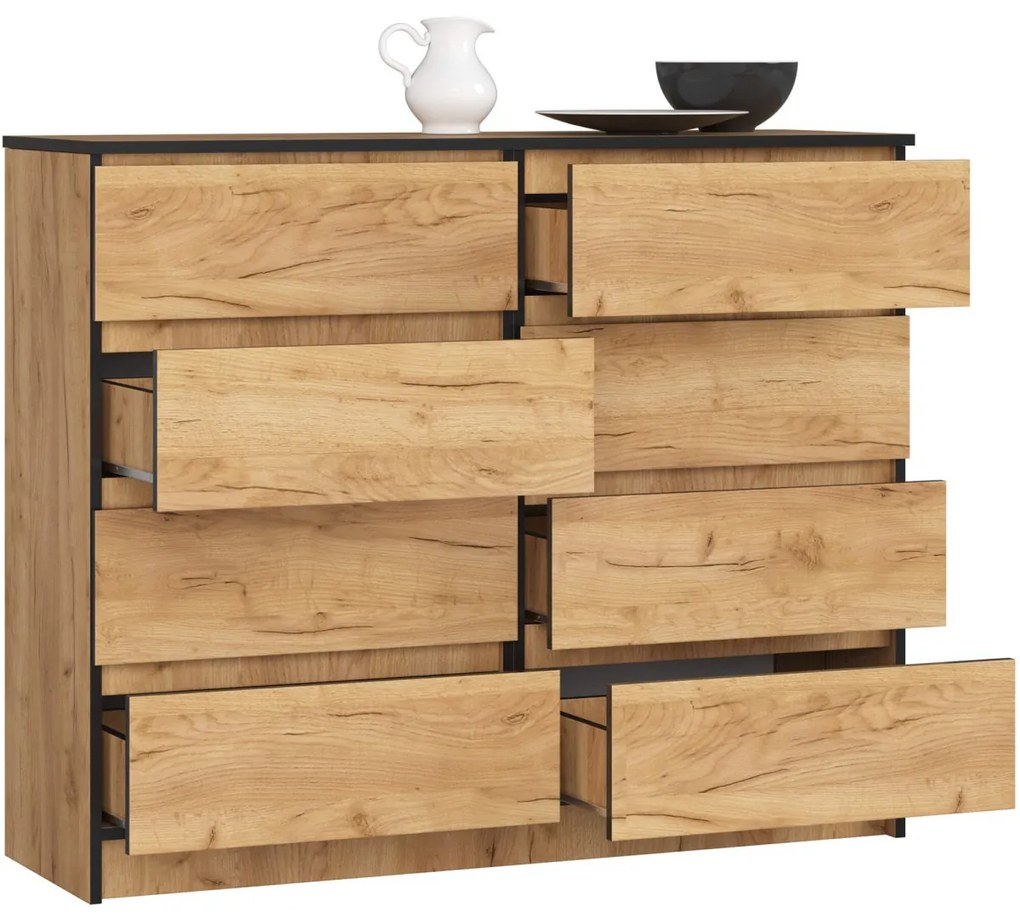 Komoda Kuba 120 cm 8 zásuvek dub craft zlatý