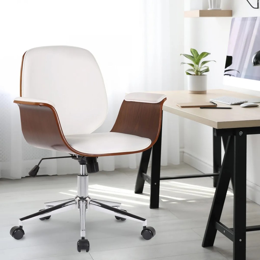 Design-Shop Kancelárska stolička Kemberg - koženka, drevo orech - Biela